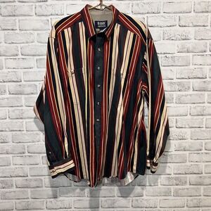 Basic Options Long Sleeve Button Down Shirt XL Vintage Striped 100% Cotton